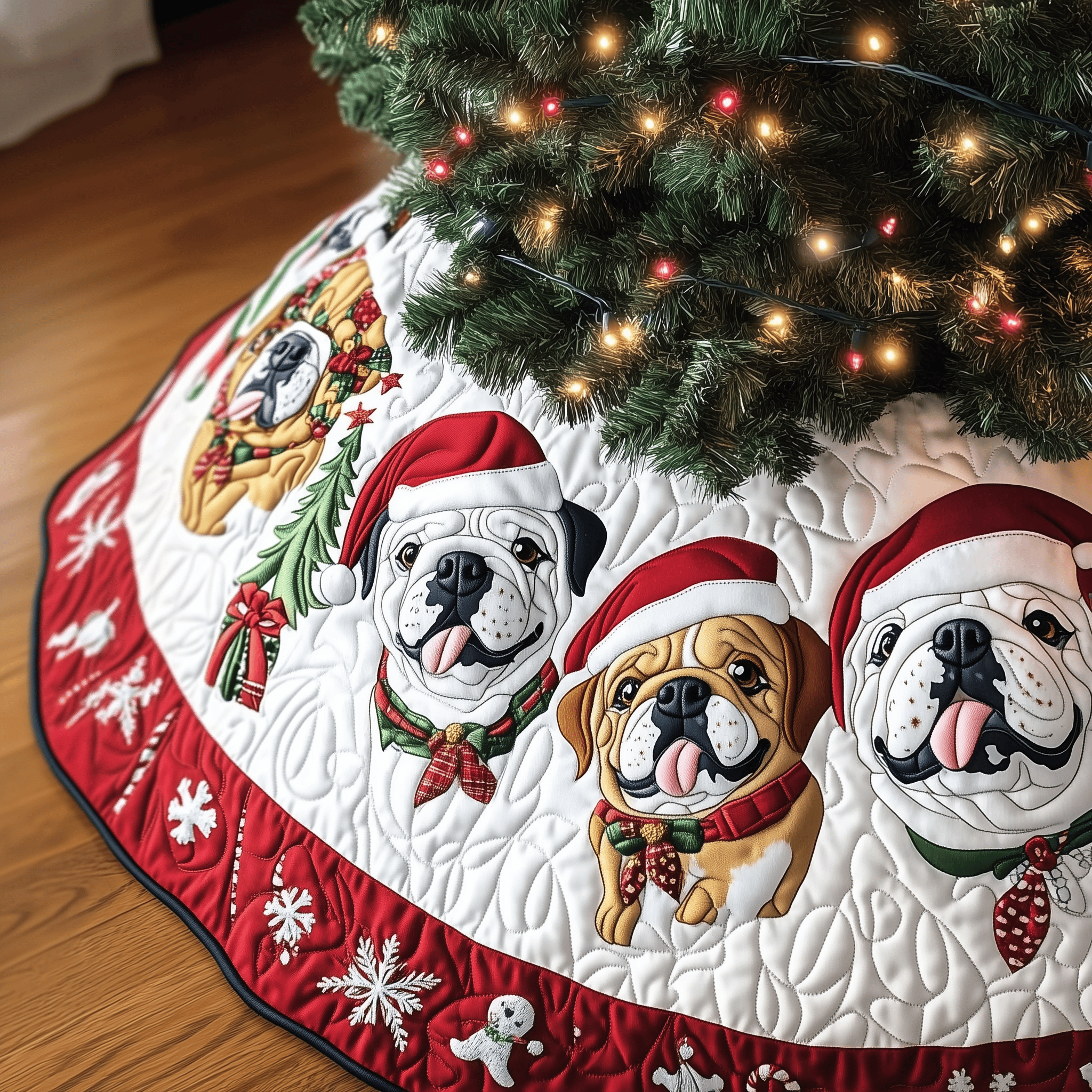 Festive English Bulldog Quilted Tree Skirt Meaningful Anniversary Gift Merch