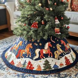Horse Quilted Tree Skirt Warm Winter Home Merch