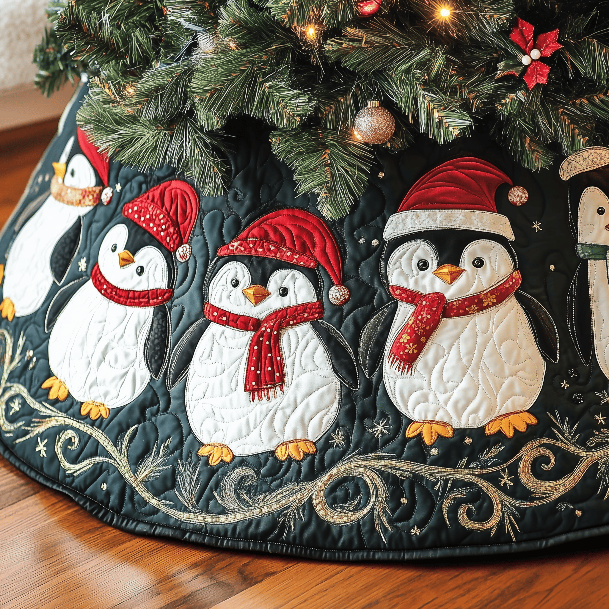 Christmas Penguin Quilted Tree Skirt Festive Tree Skirt Gift Choice