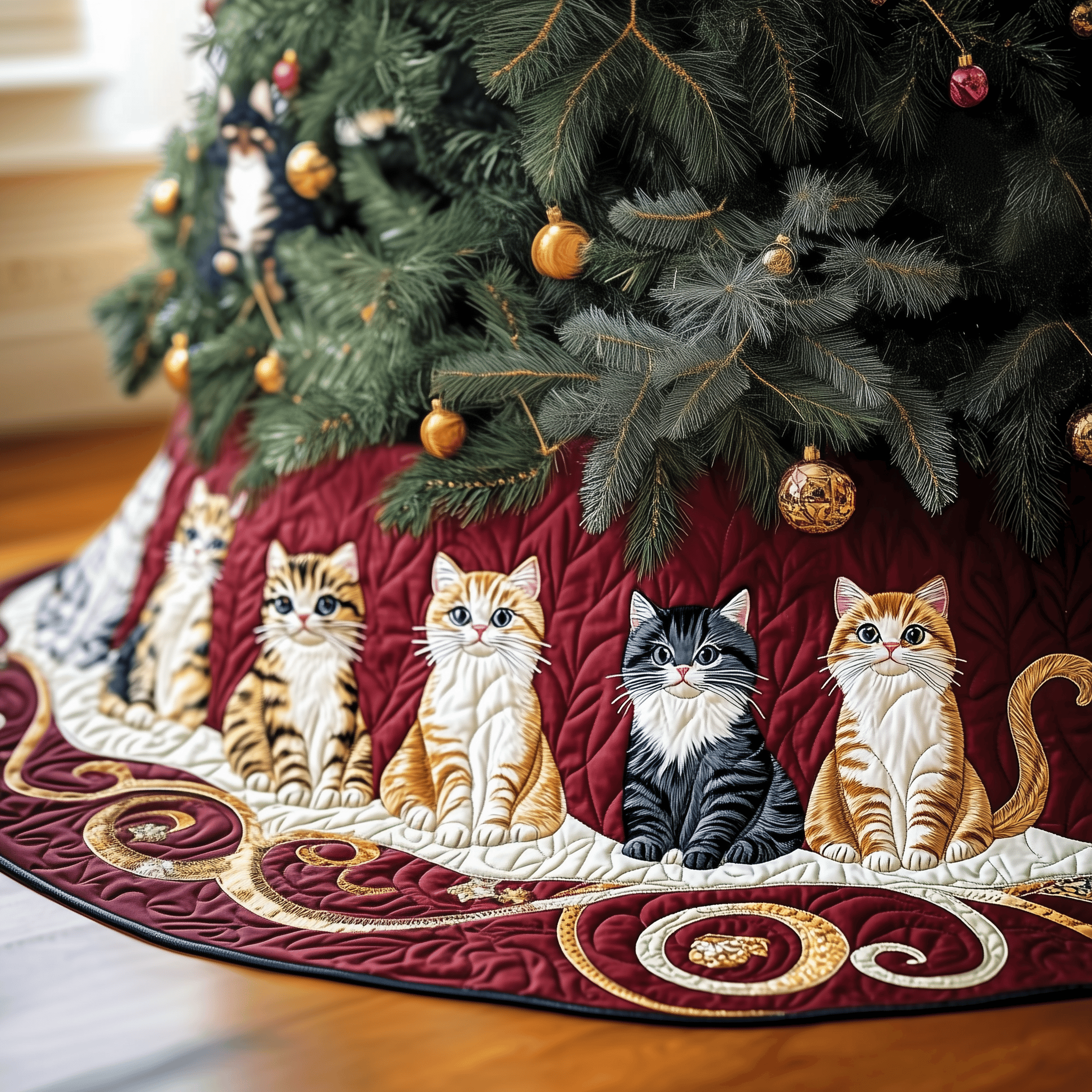Joyful Cat Quilted Tree Skirt Perfect Tree Skirt Decoration Merch