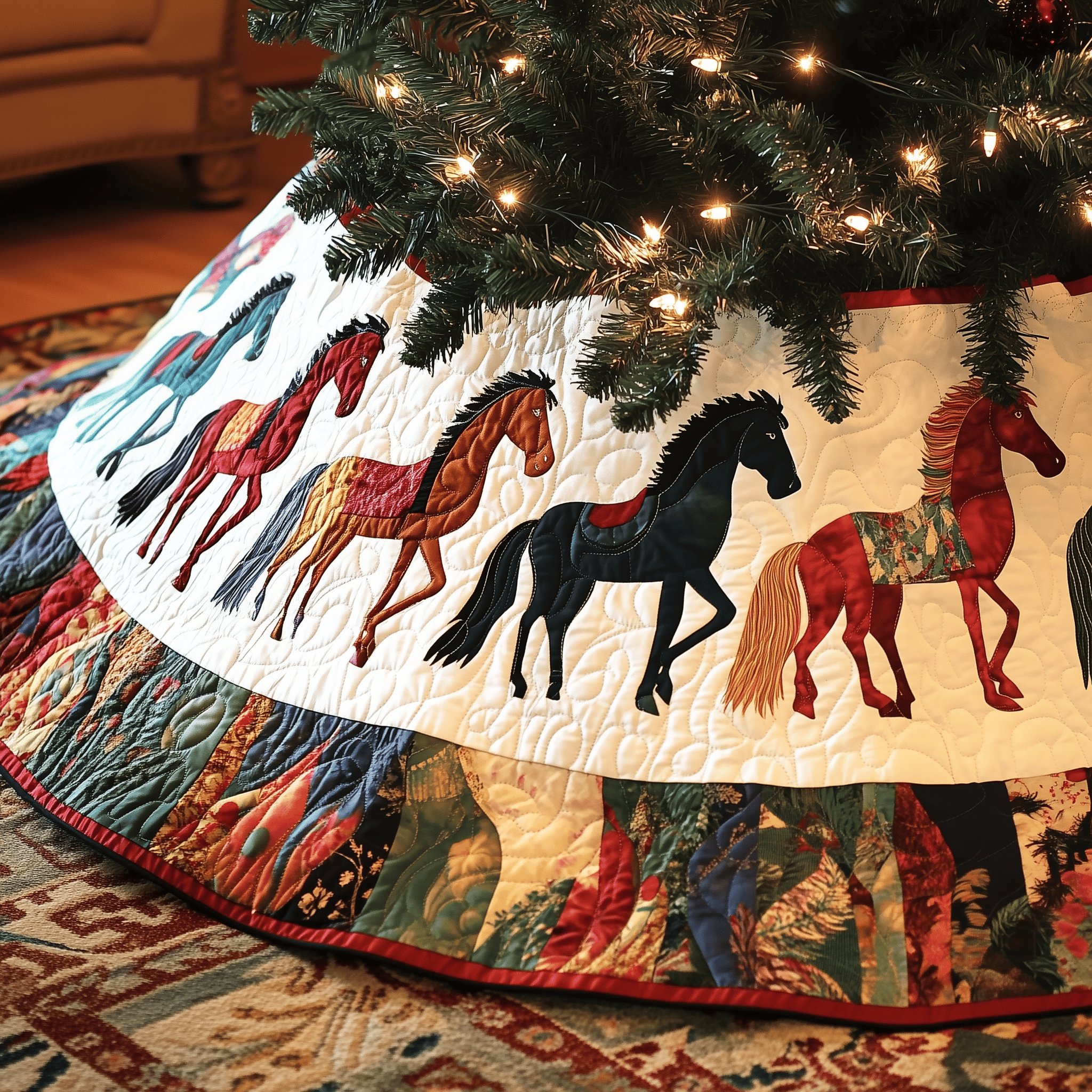 Horse Quilted Tree Skirt Unique Gift Merch For Friends