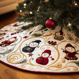 Jolly Snowman Quilted Tree Skirt Perfect Christmas Gift Merch