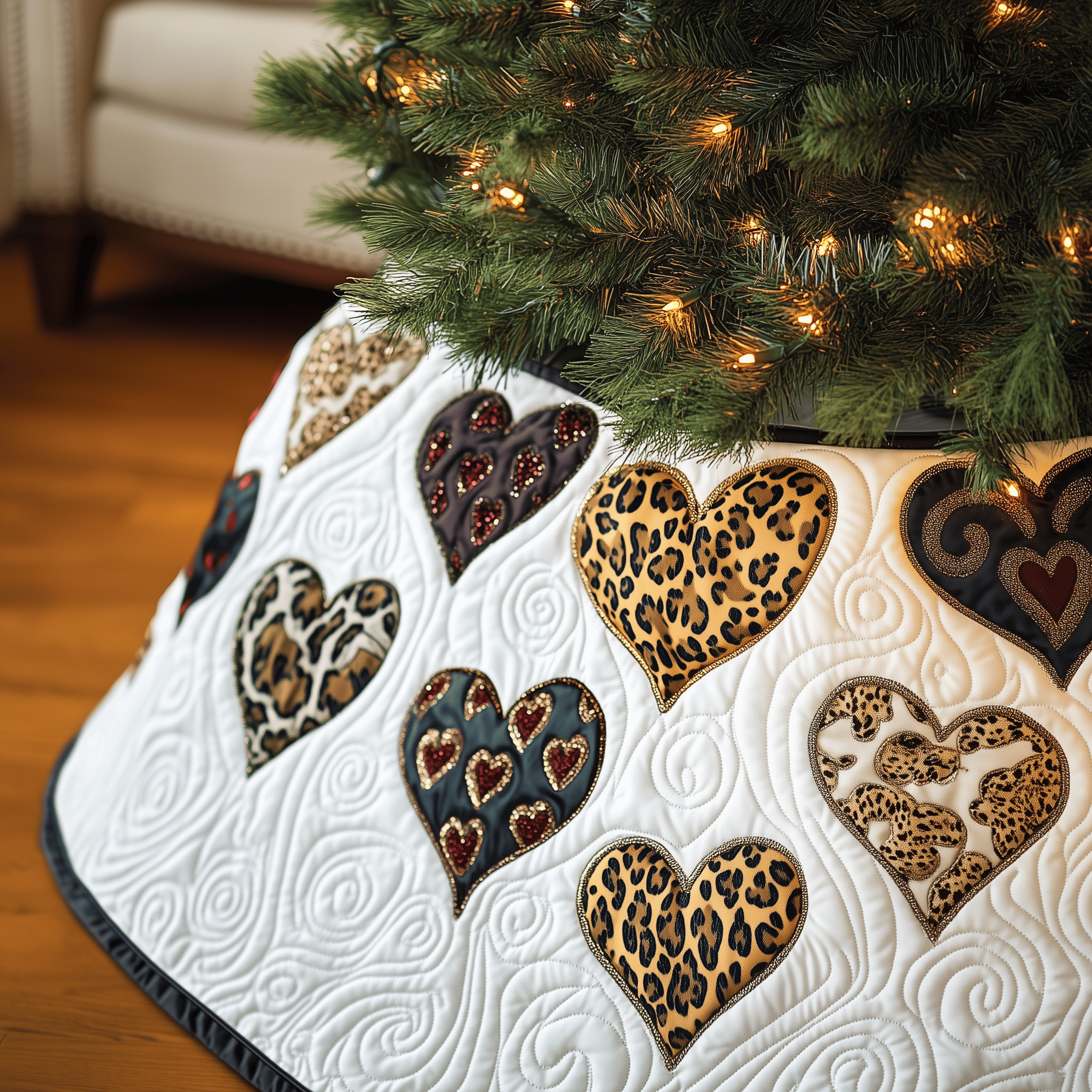 Leopard Hearts Quilted Tree Skirt Perfect Gift Merch For Her