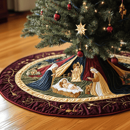 Nativity Scene Quilted Tree Skirt Stylish Holiday Decor Gift Merch
