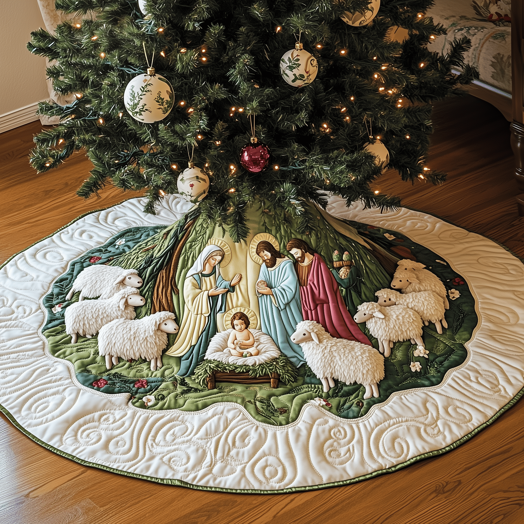Nativity Scene Quilted Tree Skirt Adorable Easter Gift Merch