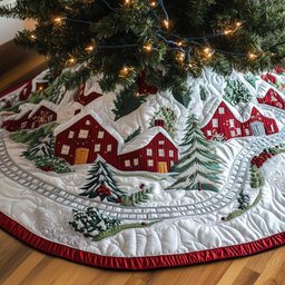 Winter Town Glow Quilted Tree Skirt Heartwarming Father�s Day Gift Merch