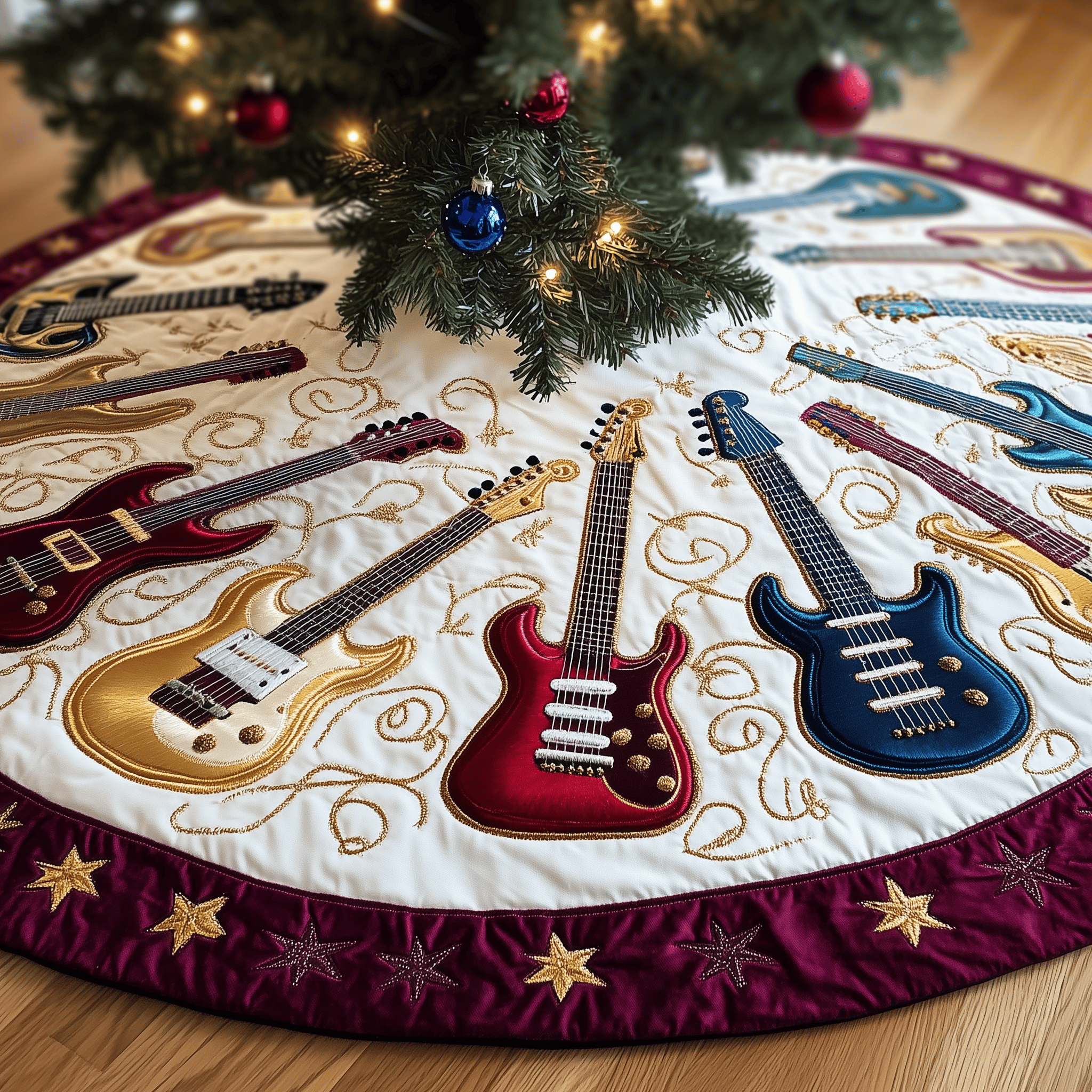 Swirls Guitar Quilted Tree Skirt Must-Have Holiday Decor Merch