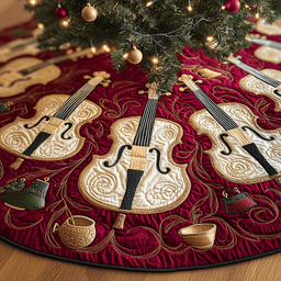 Festive Violins Quilted Tree Skirt Unique Gift Merch For Friends