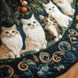 Festive Cat Quilted Tree Skirt Elegant Christmas Tree Decor Merch