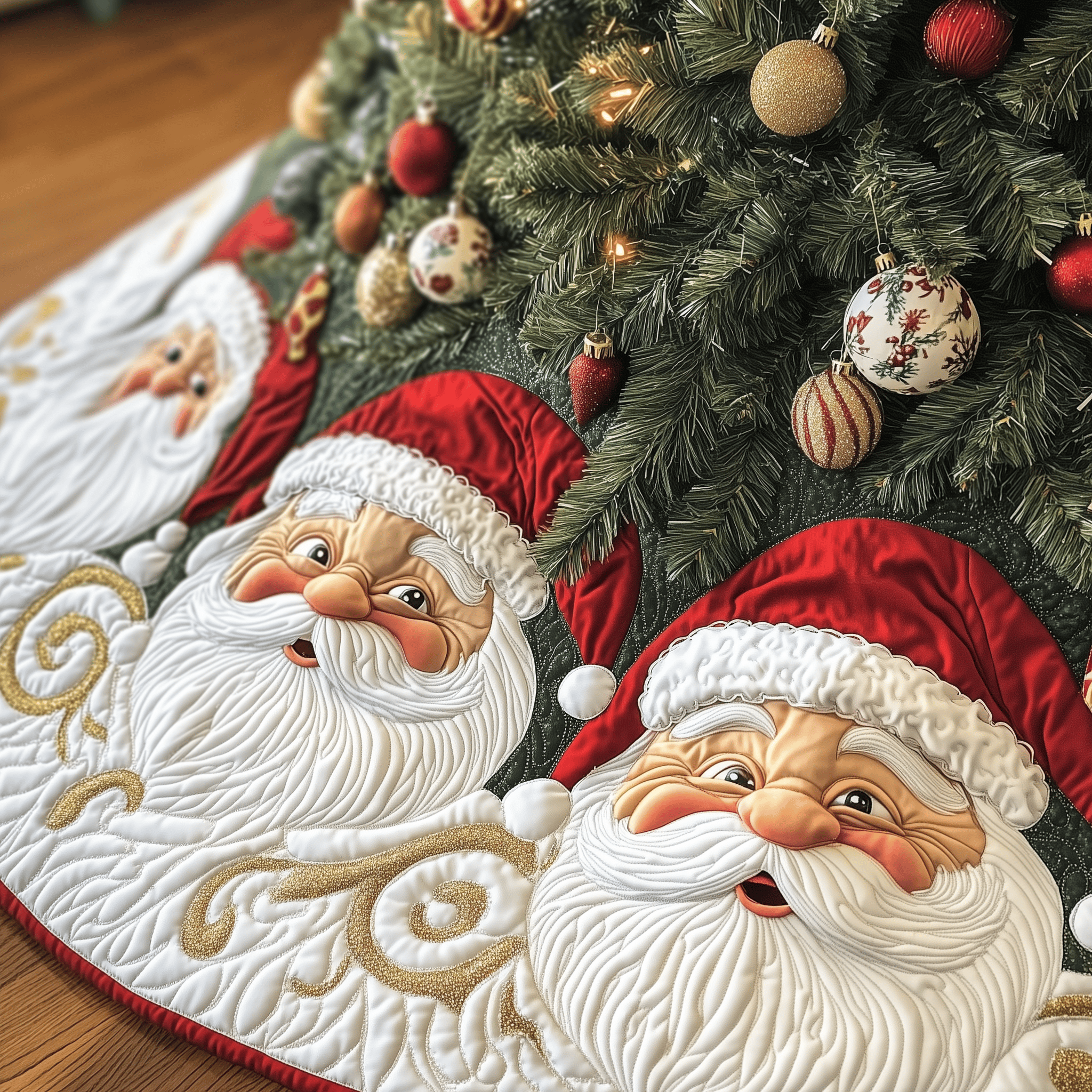 Santa Claus Quilted Tree Skirt Holiday Gift Merch