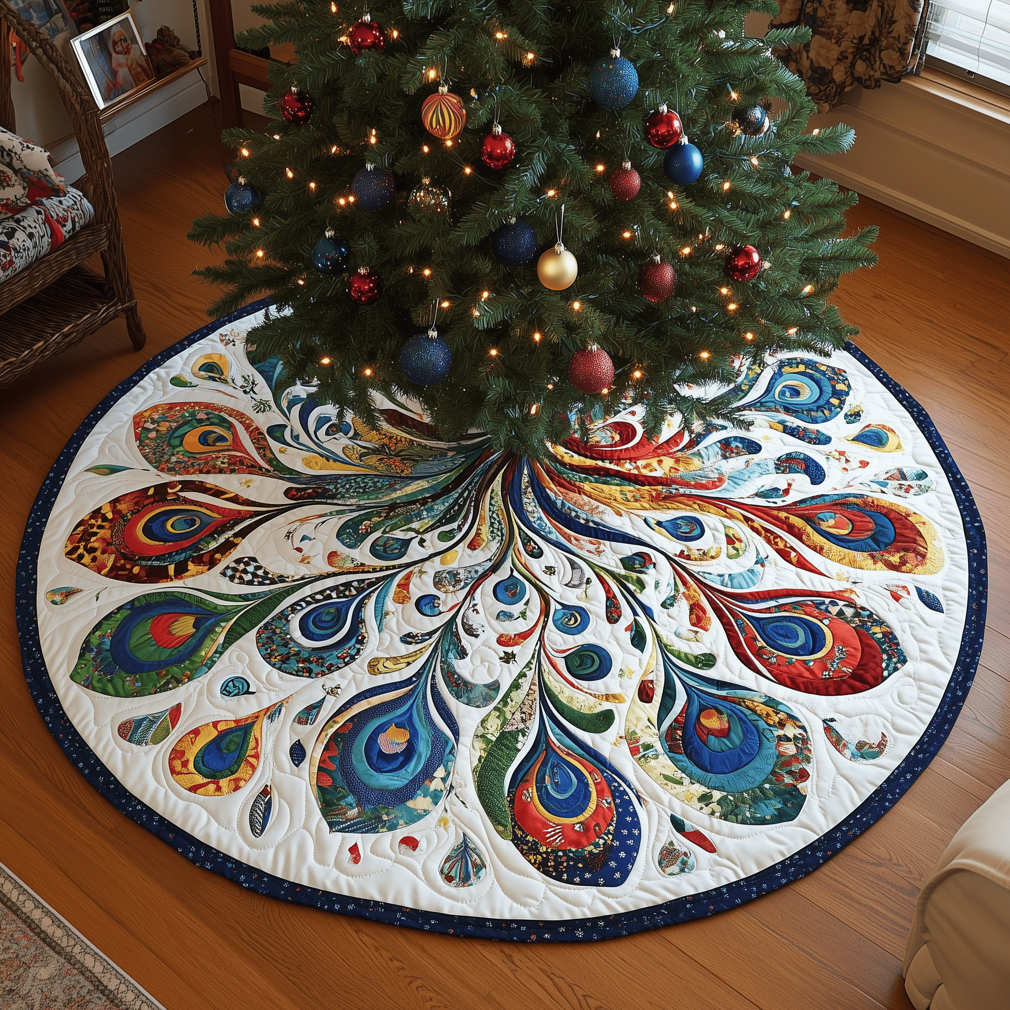 Peacock Mandala Quilted Tree Skirt Perfect Home For Christmas Tree Merch