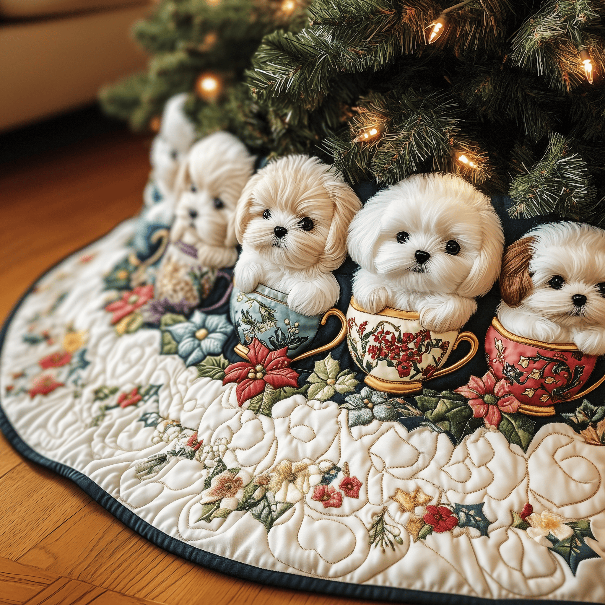Vintage Bichon Frise In Teacup Quilted Tree Skirt Lovely Mother�s Day Gift Merch