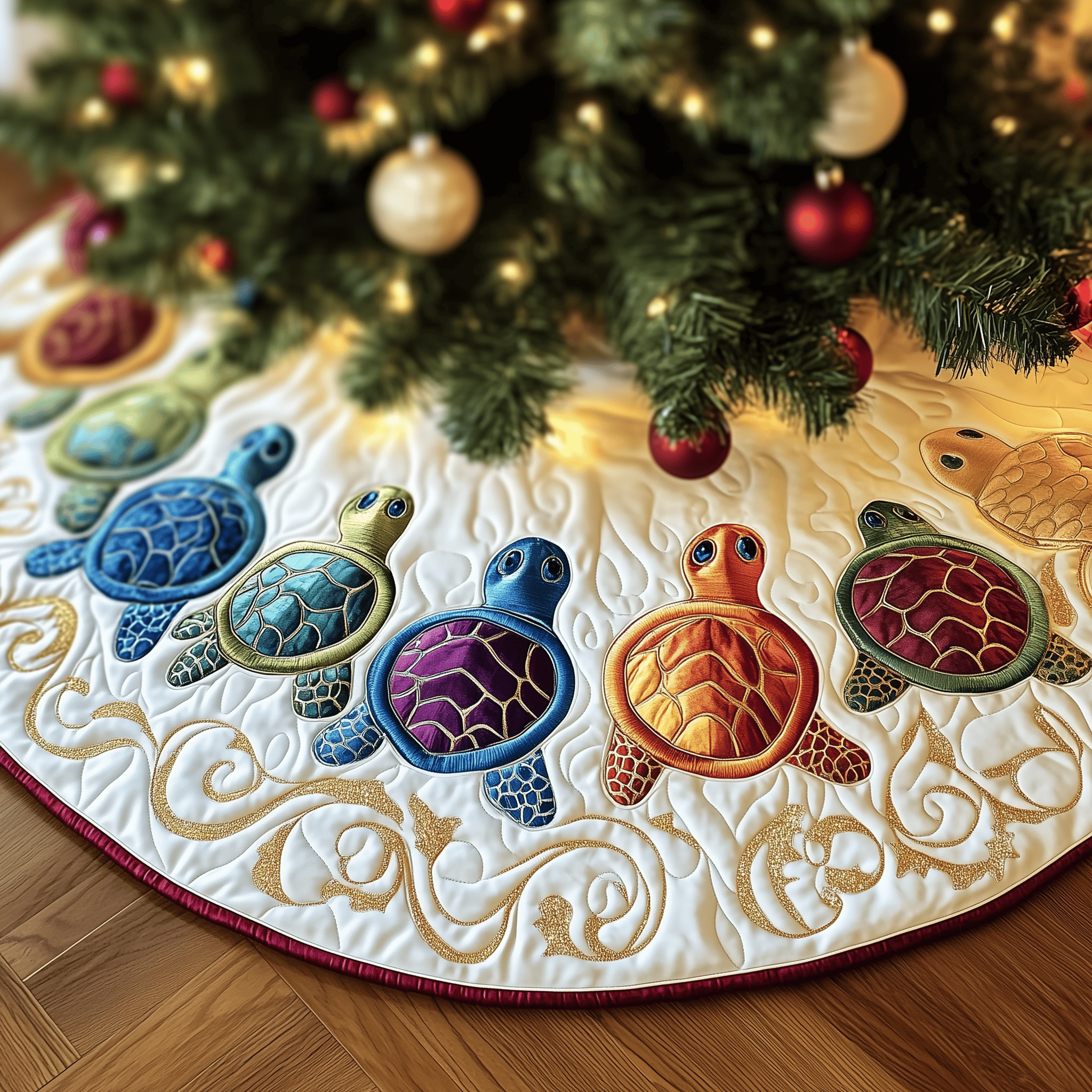 Turtle Quilted Tree Skirt Cozy Home Decor Gift Merch