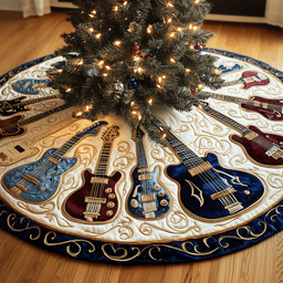 Swirls Guitar Quilted Tree Skirt Heartwarming Family Gathering Merch