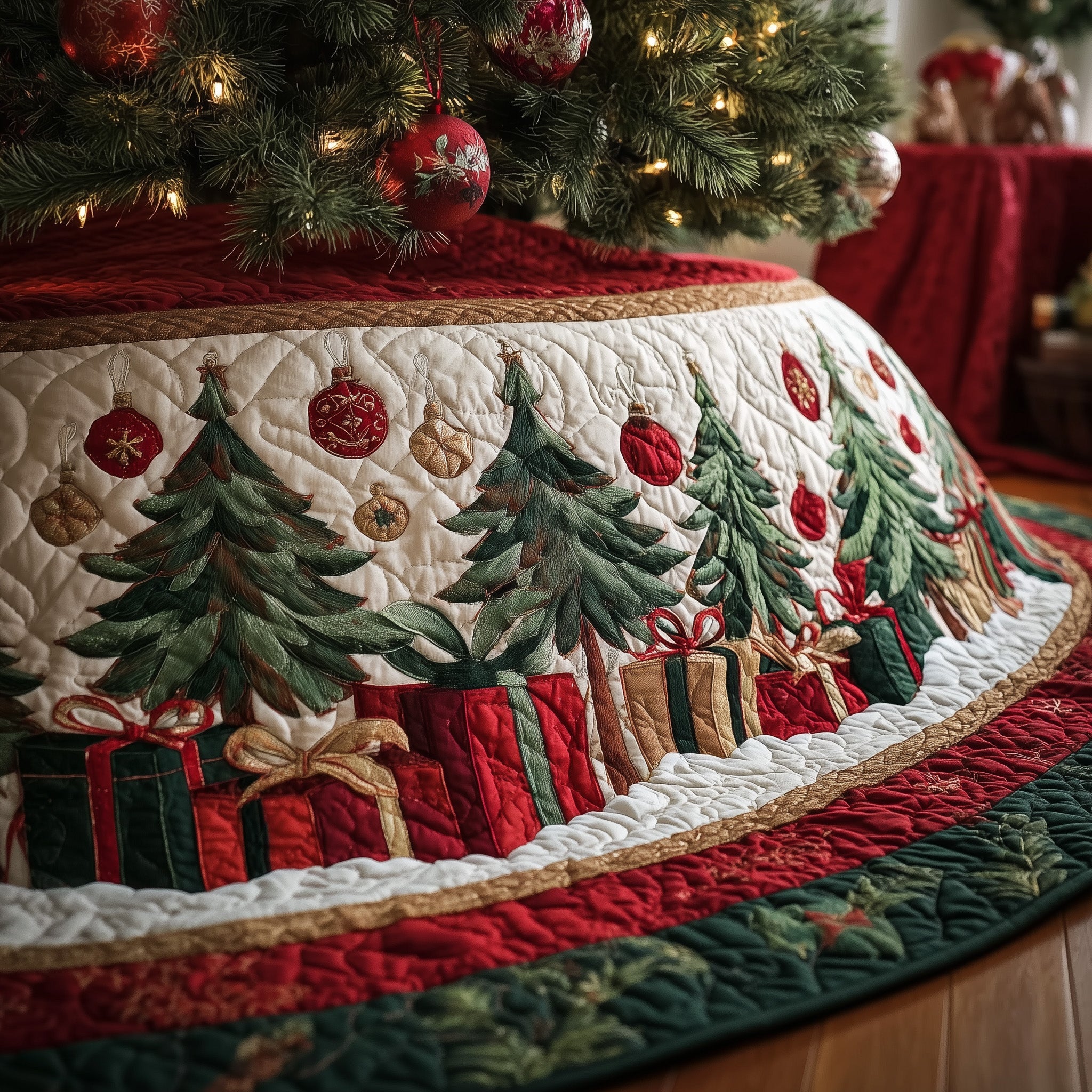 Forest Of Joy Quilted Tree Skirt Perfect Tree Skirt Decoration Merch
