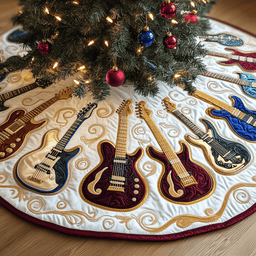 Swirls Guitar Quilted Tree Skirt Perfect Tree Skirt Decoration Merch
