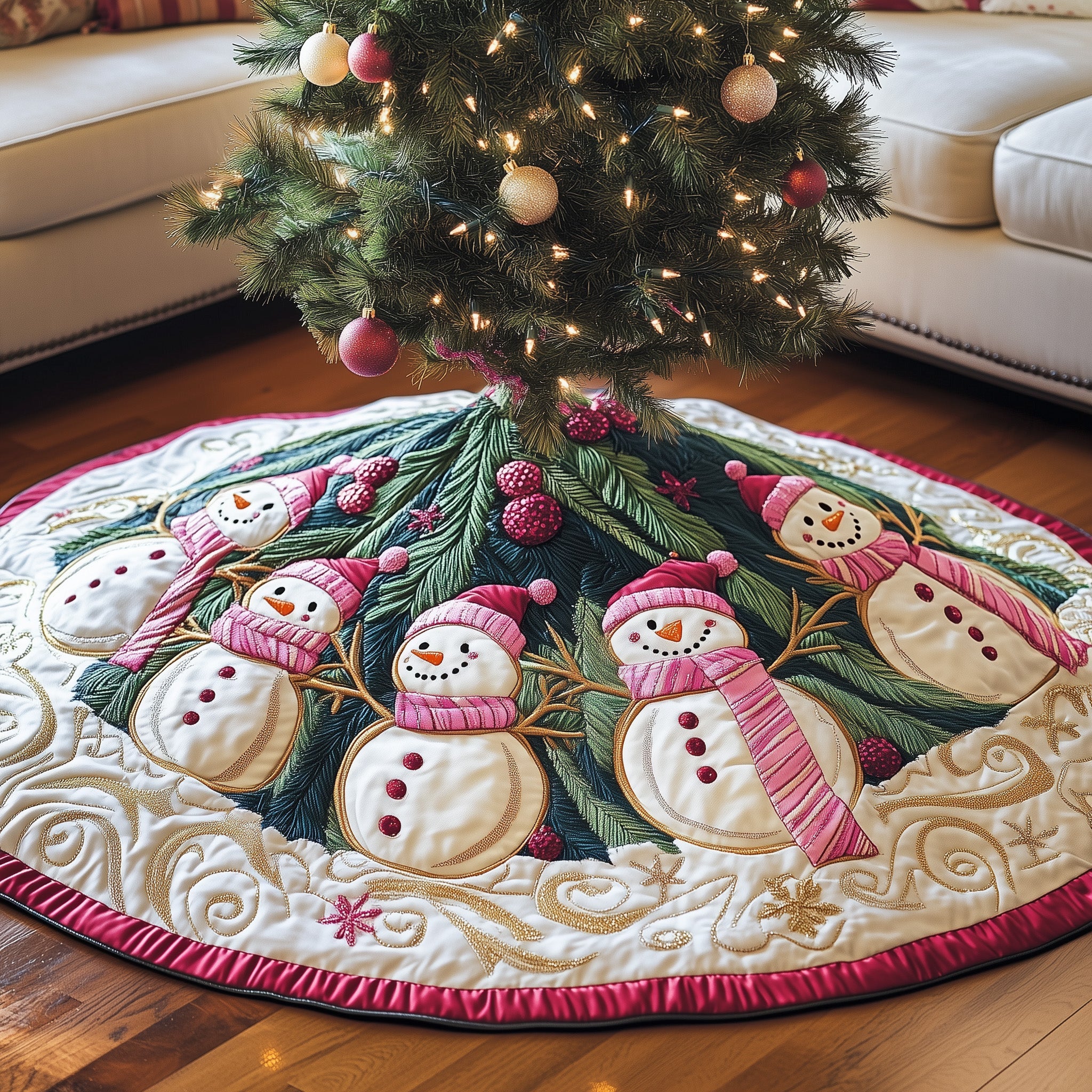 Snowman Lane Quilted Tree Skirt Beautiful Christmas Home Merch