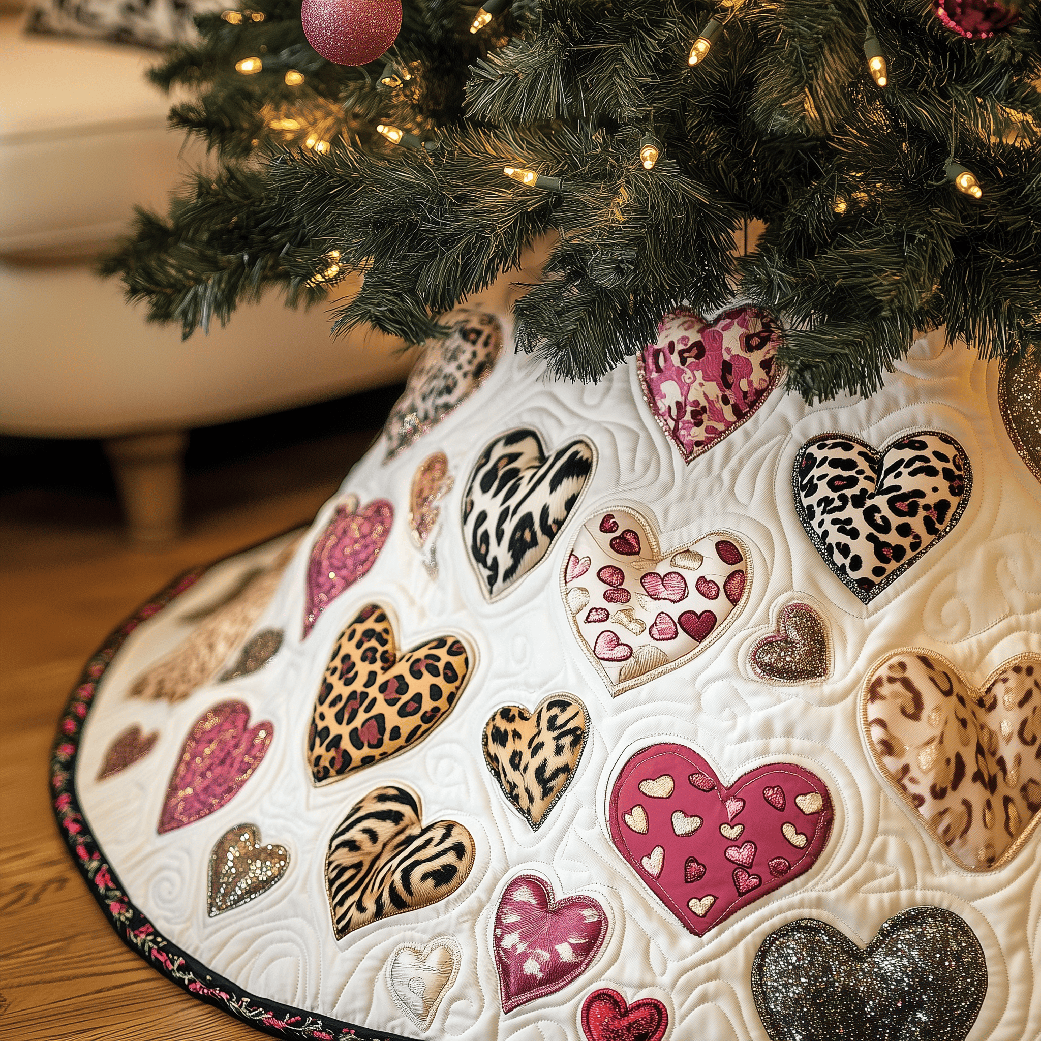 Leopard Hearts Quilted Tree Skirt Best Gift Merch For Him