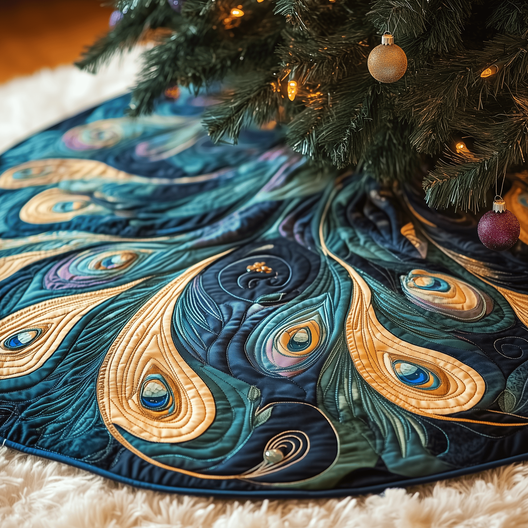 Peacock Quilted Tree Skirt Charming Thanksgiving Gift Merch
