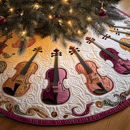Joyful Pink Violins Quilted Tree Skirt Charming Holiday Home Merch