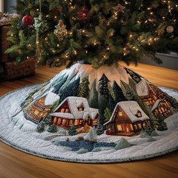 Snowy Retreat Quilted Tree Skirt Magical Christmas Spirit Merch