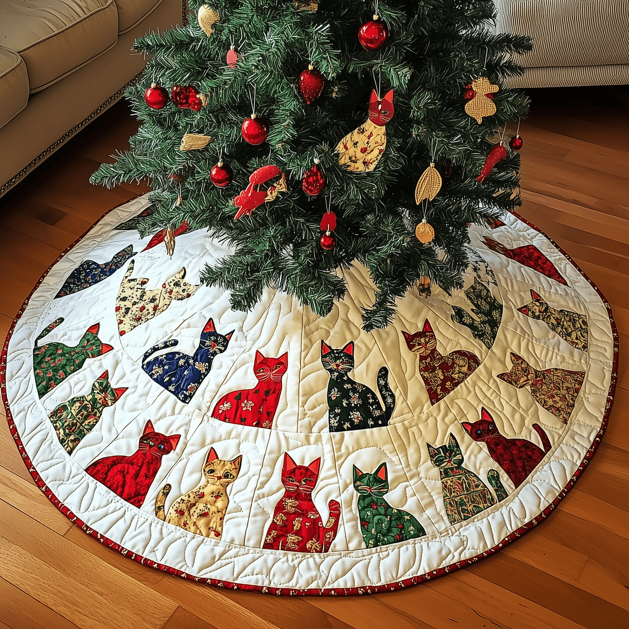 Playful Cat Quilted Tree Skirt Must-Have Holiday Decor Merch
