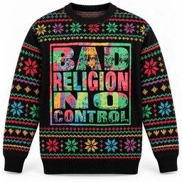 Bad Religion Merch No Control Colorful Typography Christmas Ugly Sweater Punk Rock Fans Gift
