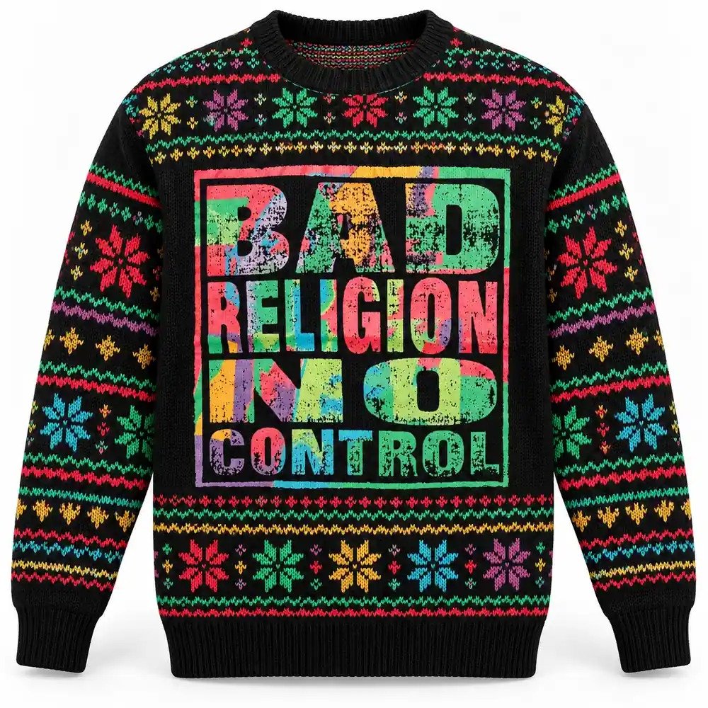 Bad Religion Merch No Control Colorful Typography Christmas Ugly Sweater Punk Rock Fans Gift