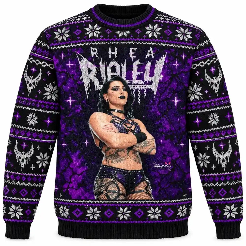 Rhea Ripley Purple Crossed Arms Portrait Holiday Ugly Sweater Good Gifts For Her