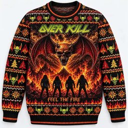 Overkill Merch Feel The Fire Demon Artwork Christmas Ugly Sweater Metal Fans Gift