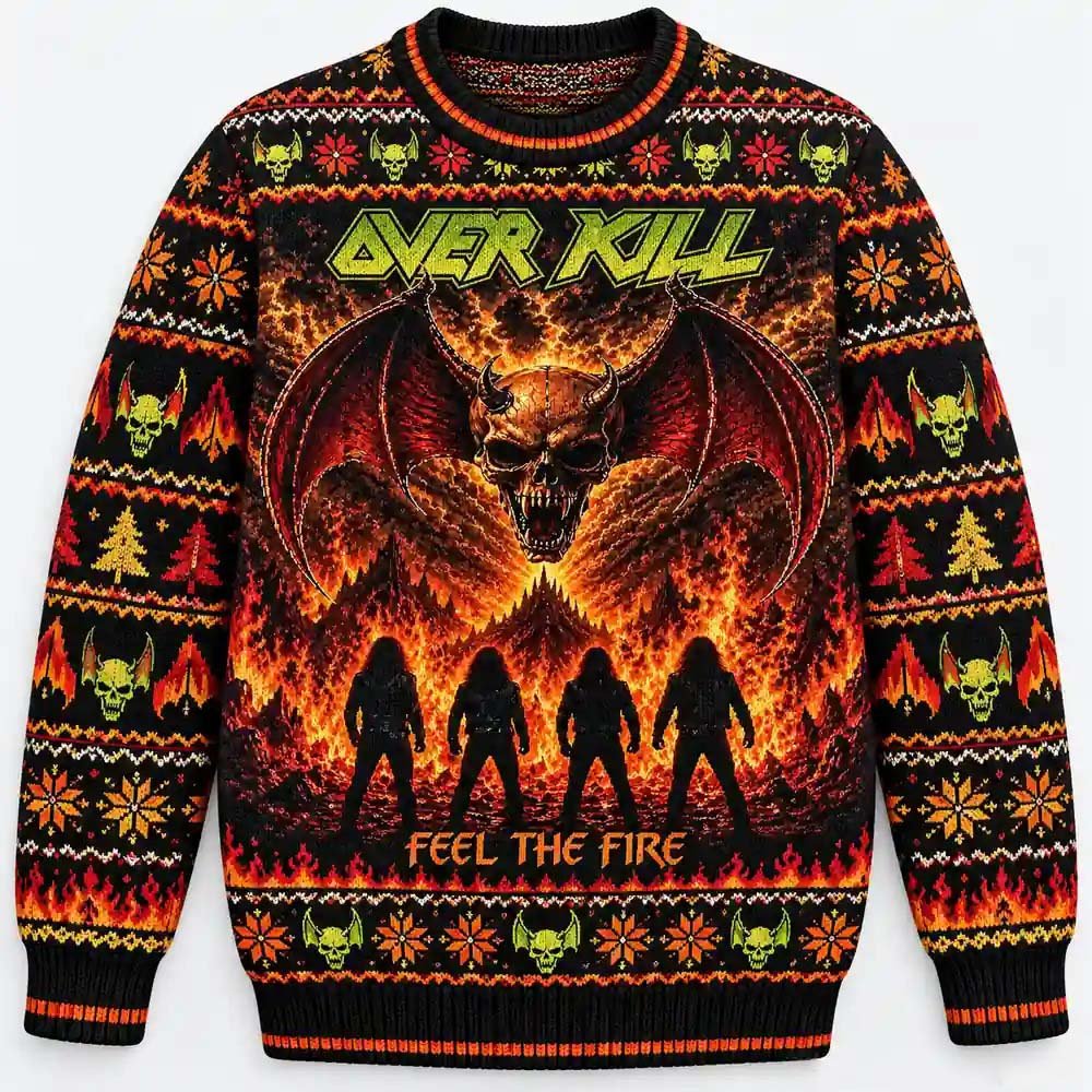 Overkill Merch Feel The Fire Demon Artwork Christmas Ugly Sweater Metal Fans Gift