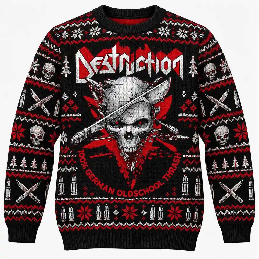 Destruction Merch 100 Percent German Oldschool Thrash Skull Christmas Ugly Sweater Gift