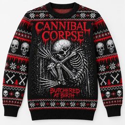 Cannibal Corpse Merch Butchered At Birth Skeleton Christmas Ugly Sweater Metal Fans Gift