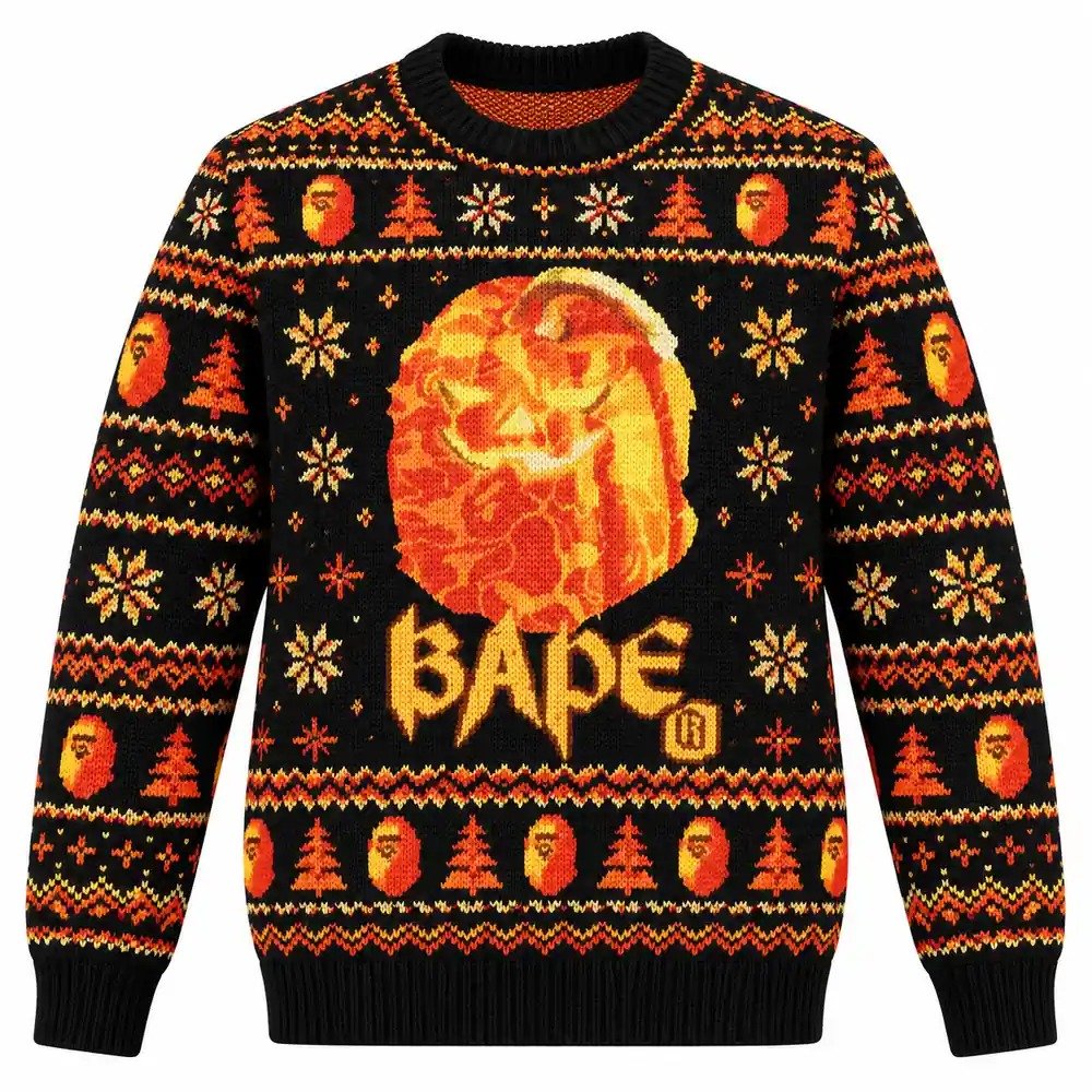 BAPE Merch Flame Camo Ape Head Christmas Ugly Sweater Streetwear Lover Gift