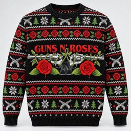 Guns N_ Roses Merch Silver Revolvers Red Roses And Vines Christmas Ugly Sweater Gift