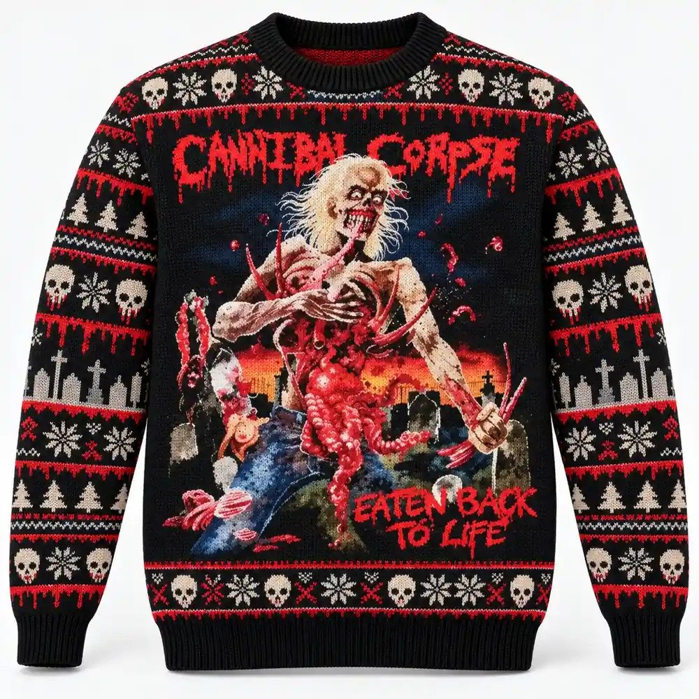 Cannibal Corpse Merch Eaten Back To Life Zombie Christmas Ugly Sweater Metal Fans Gift
