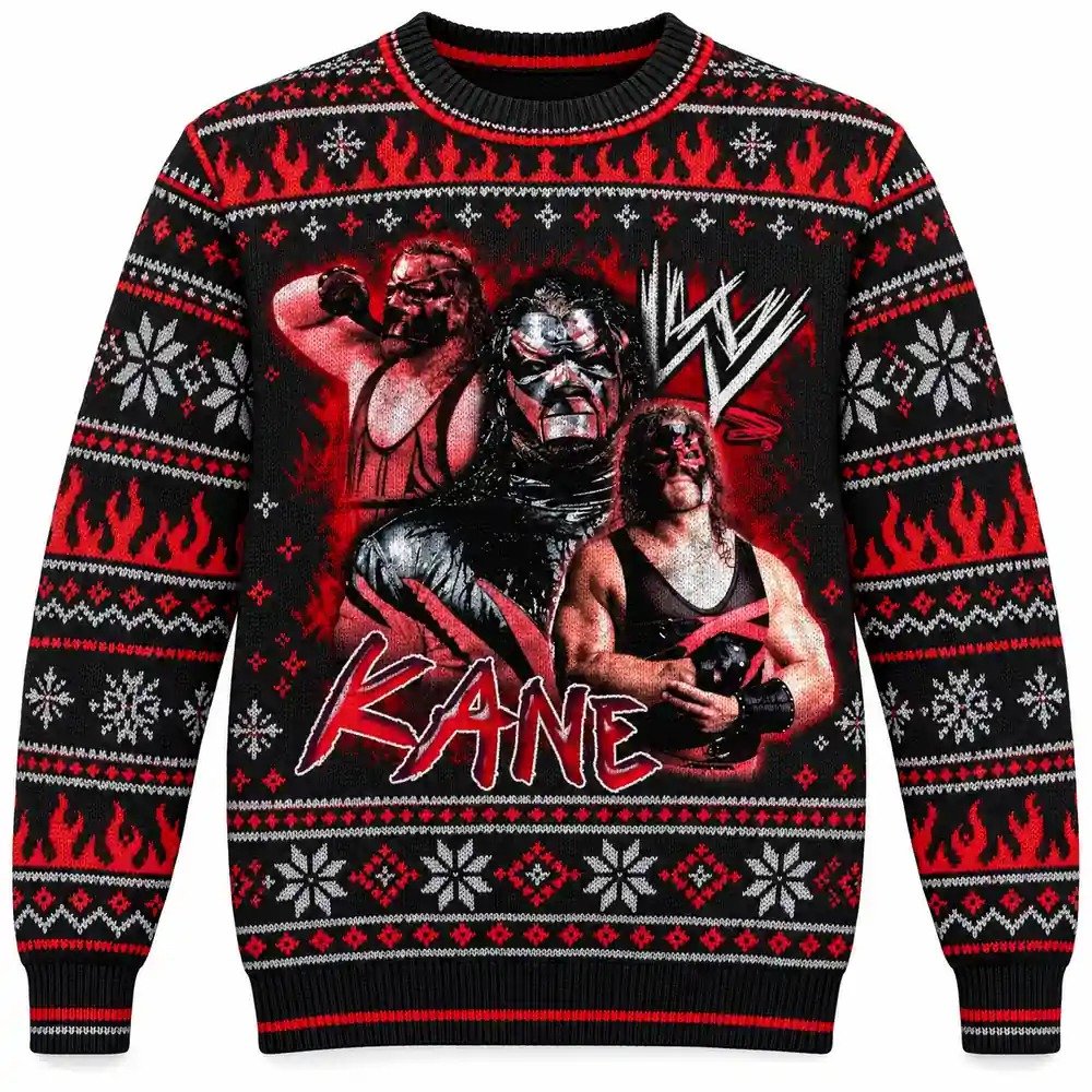 Kane Merch Vintage Wrestling Portrait Collage Christmas Ugly Sweater Wrestling Fans Gift