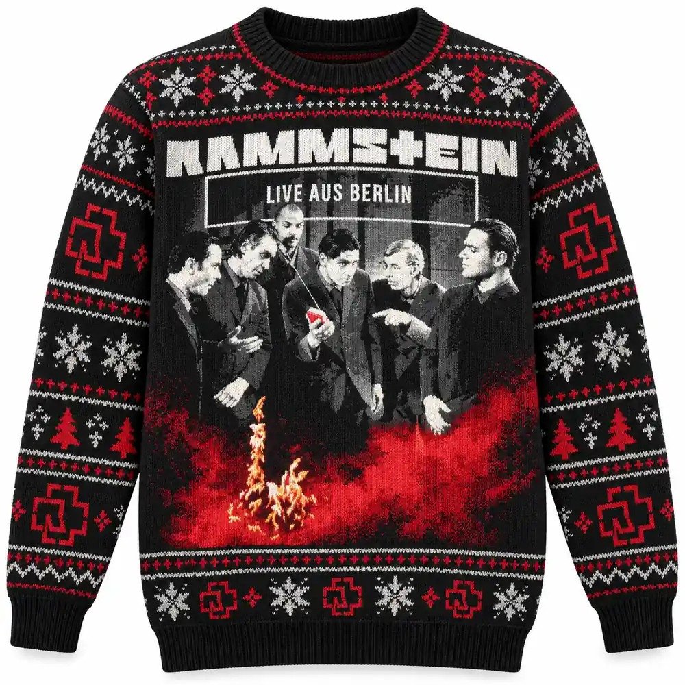 Rammstein Merch Live Aus Berlin Band Portrait Flames Christmas Ugly Sweater Metal Fans Gift
