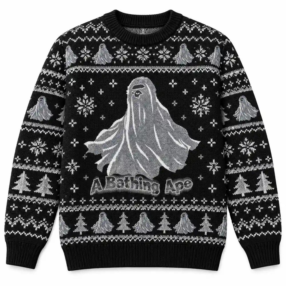 A Bathing Ape Merch Ghost Christmas Trees Snowflakes Ugly Sweater Streetwear Lover Gift
