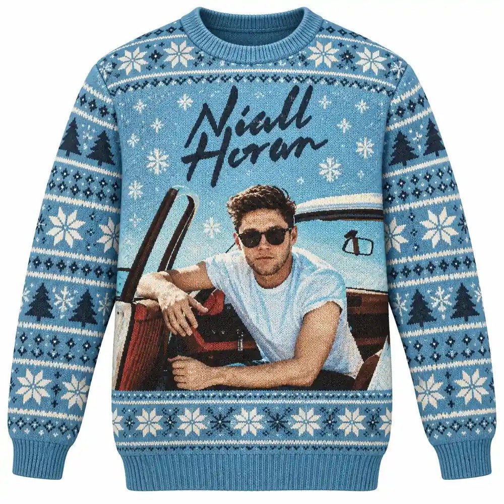 Niall Horan Merch Sunglasses Car Portrait Blue Christmas Ugly Sweater Pop Music Lover Gift