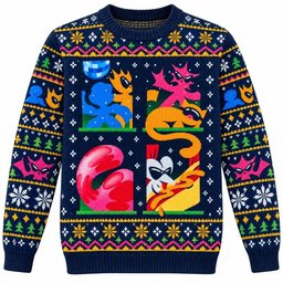 Harry Styles Merch Colorful Cartoon Creatures Four Panel Navy Christmas Ugly Sweater Gift