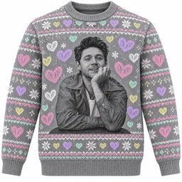 Niall Horan Merch Pastel Hearts Monochrome Portrait Christmas Ugly Sweater Pop Music Lover Gift