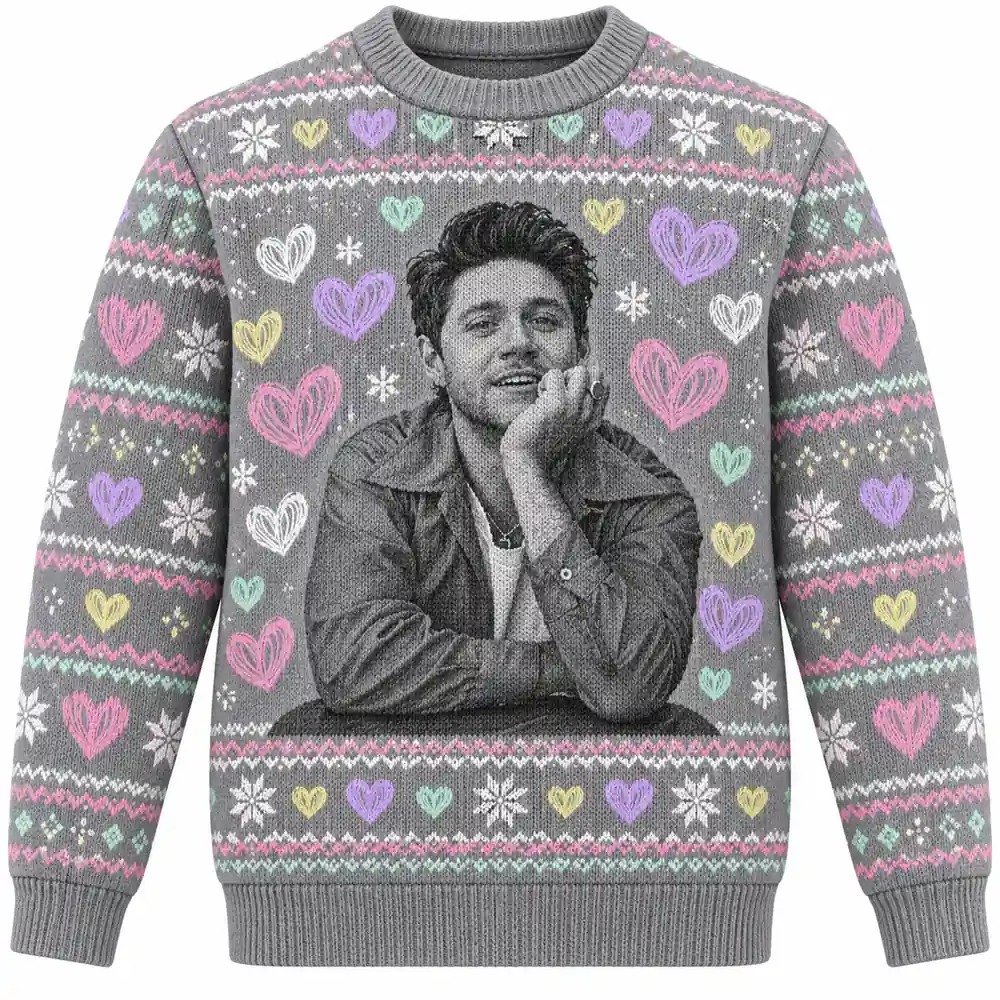 Niall Horan Merch Pastel Hearts Monochrome Portrait Christmas Ugly Sweater Pop Music Lover Gift