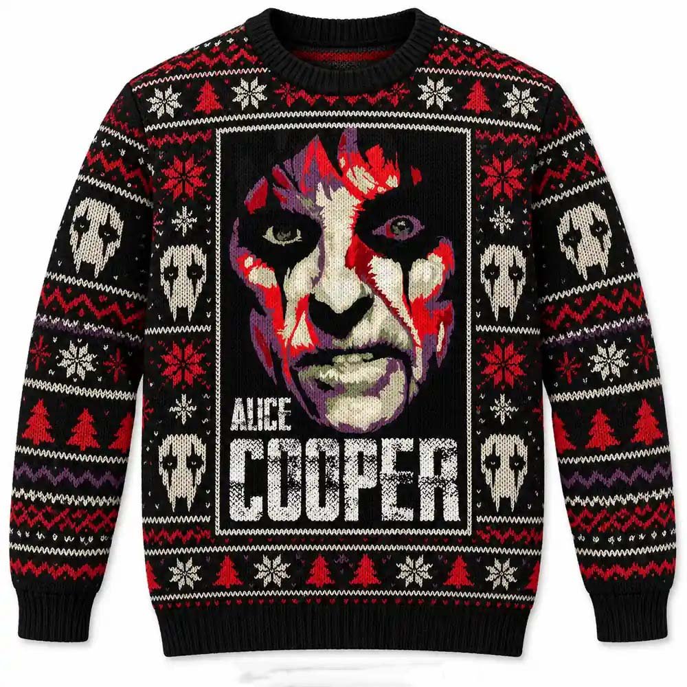 Alice Cooper Merch Face Portrait Christmas Skulls Ugly Sweater Rockers Gift