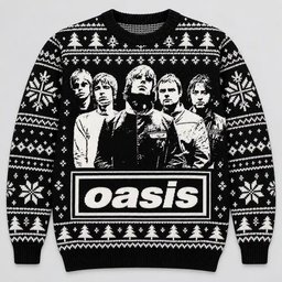 Oasis Merch Band Portrait Box Logo Christmas Ugly Sweater Rock Music Lover Gift