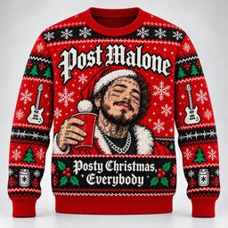 Post Malone Merch Posty Christmas Everybody Santa Portrait Red Ugly Sweater Hip Hop Fans Gift