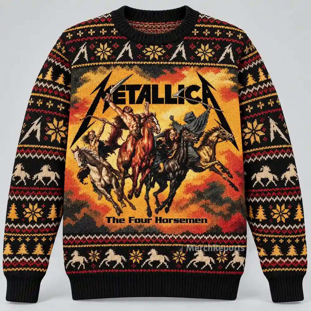 Metallica Merch The Four Horsemen Golden Christmas Ugly Sweater Metal Fans Gift