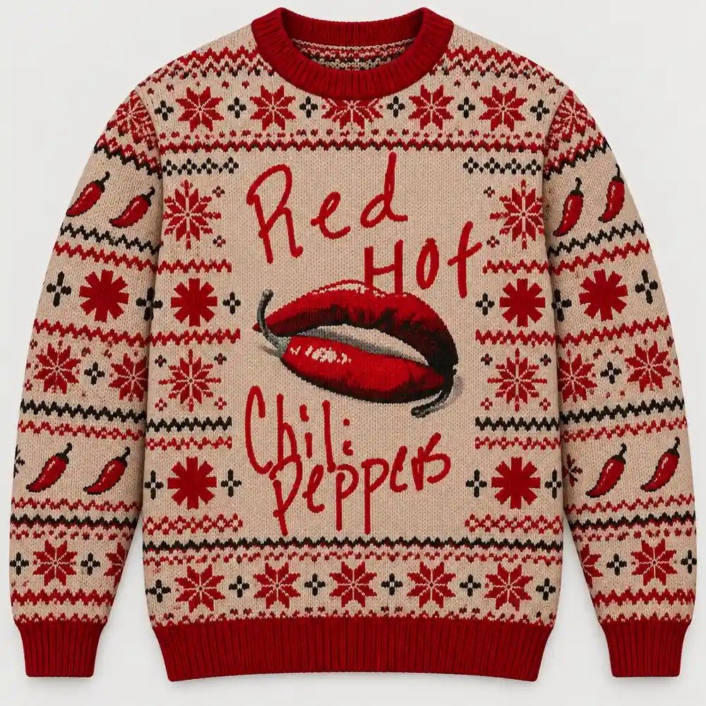 Red Hot Chili Peppers Merch Red Lips Christmas Ugly Sweater Rock Music Lover Gift
