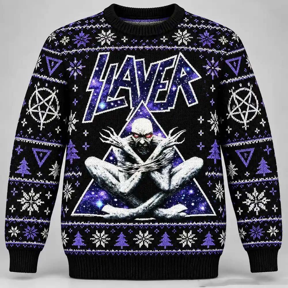 Slayer Merch Cosmic Triangle Galaxy Pentagram Christmas Ugly Sweater Metal Fans Gift