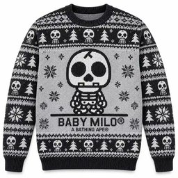 Baby Milo A Bathing Ape Merch Black Skeleton Christmas Ugly Sweater Streetwear Gift